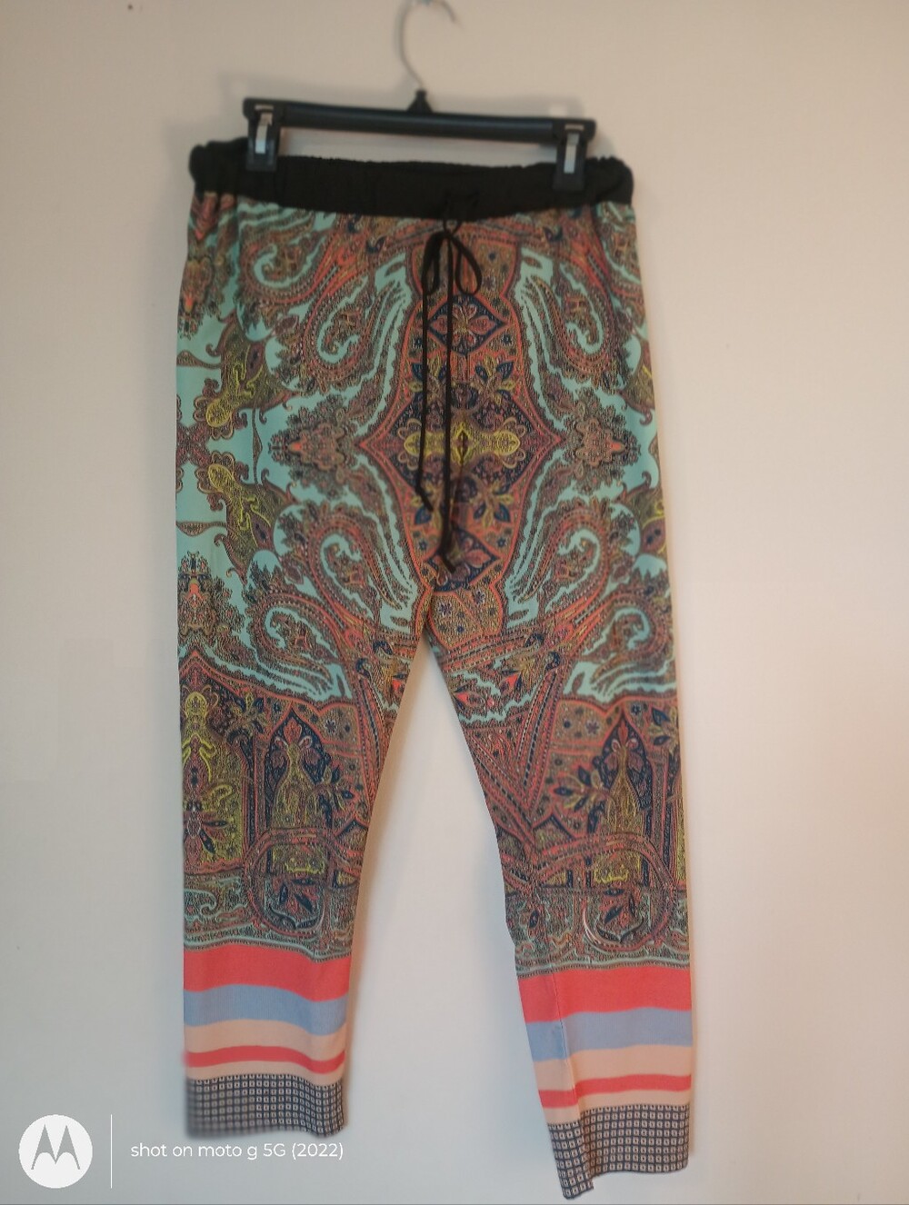 Clover Canyon Paisley Drawstring Pants in Aqua, Coral Size S